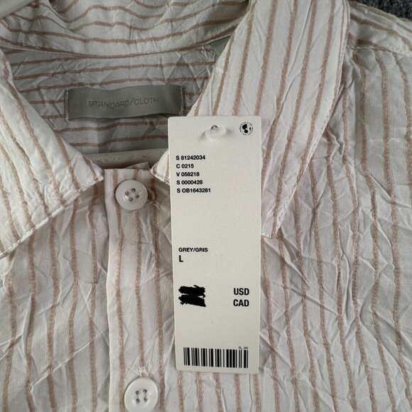 Standard Cloth Button Up Shirt Men's Size Large Striped Beige Short Sleeve NWT - Picture 6 of 11